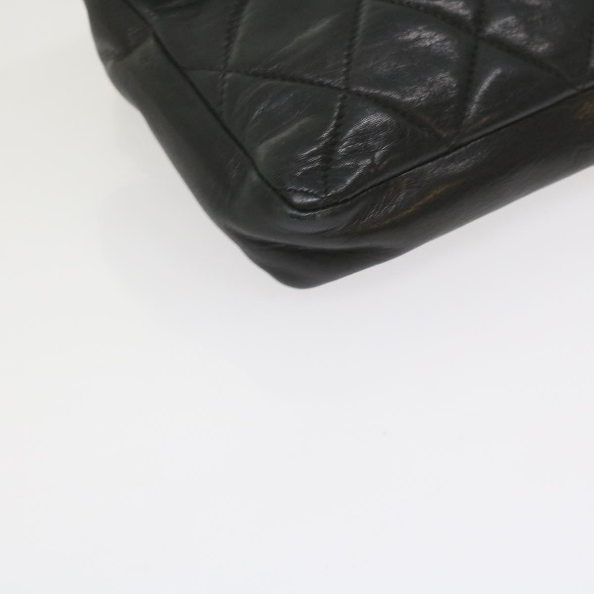 CHANEL Matelasse Turn Lock Chain Waist bag Lamb Skin Black CC Auth ar11054