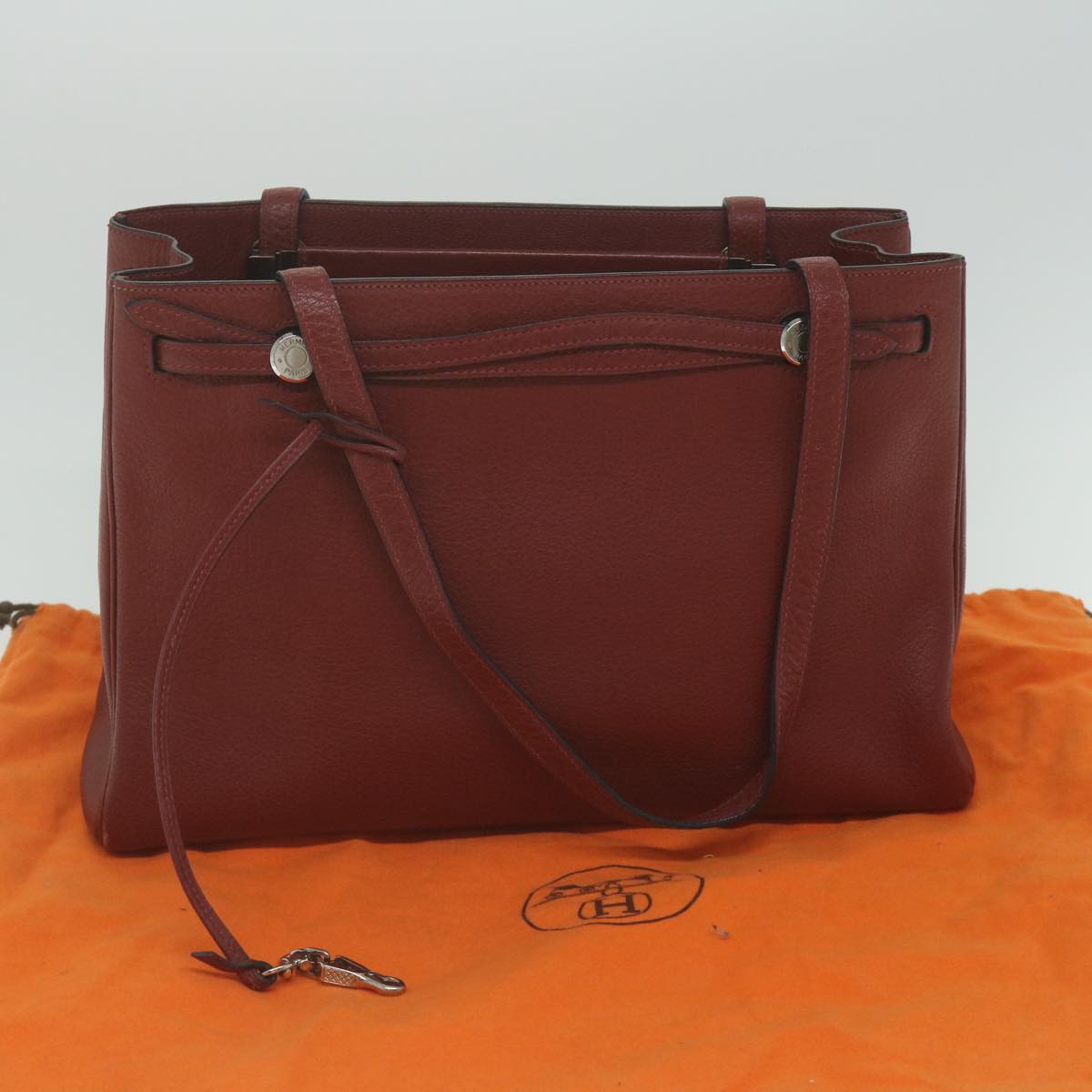 HERMES Cabana Tote Bag Leather Red Auth ar11227
