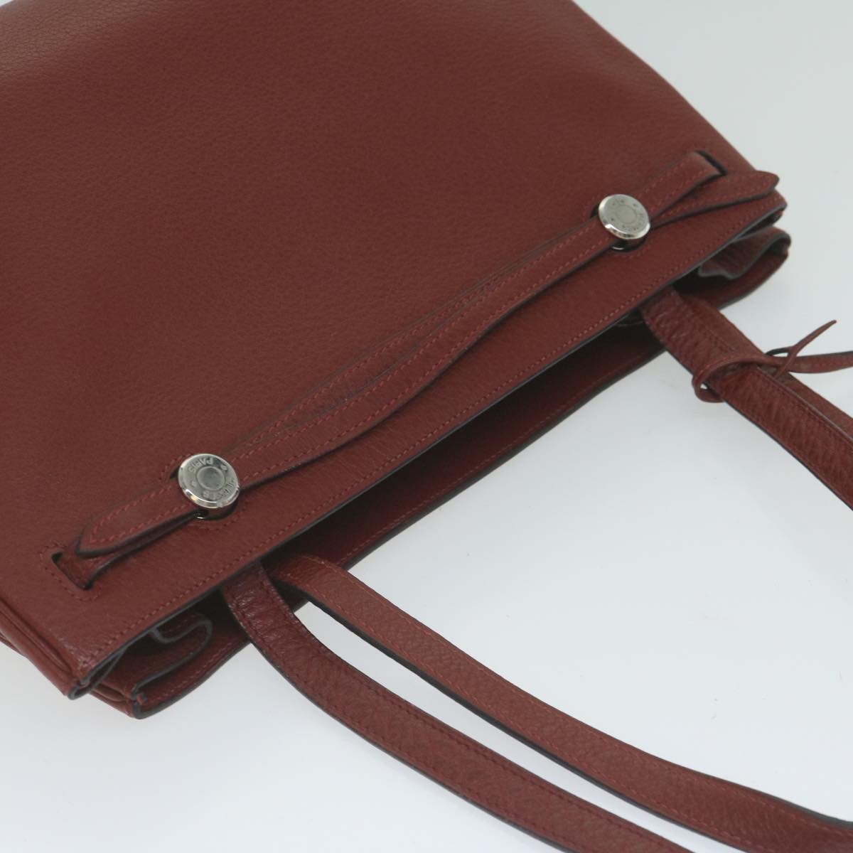 HERMES Cabana Tote Bag Leather Red Auth ar11227