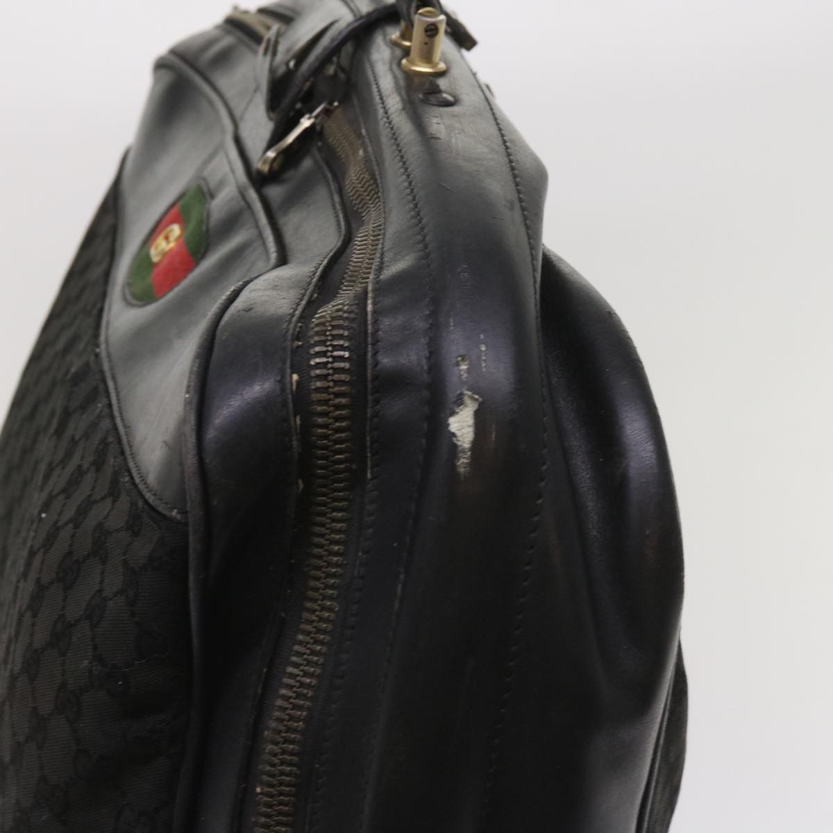 GUCCI GG Canvas Web Sherry Line Boston Bag Black Green Red Auth ar11324