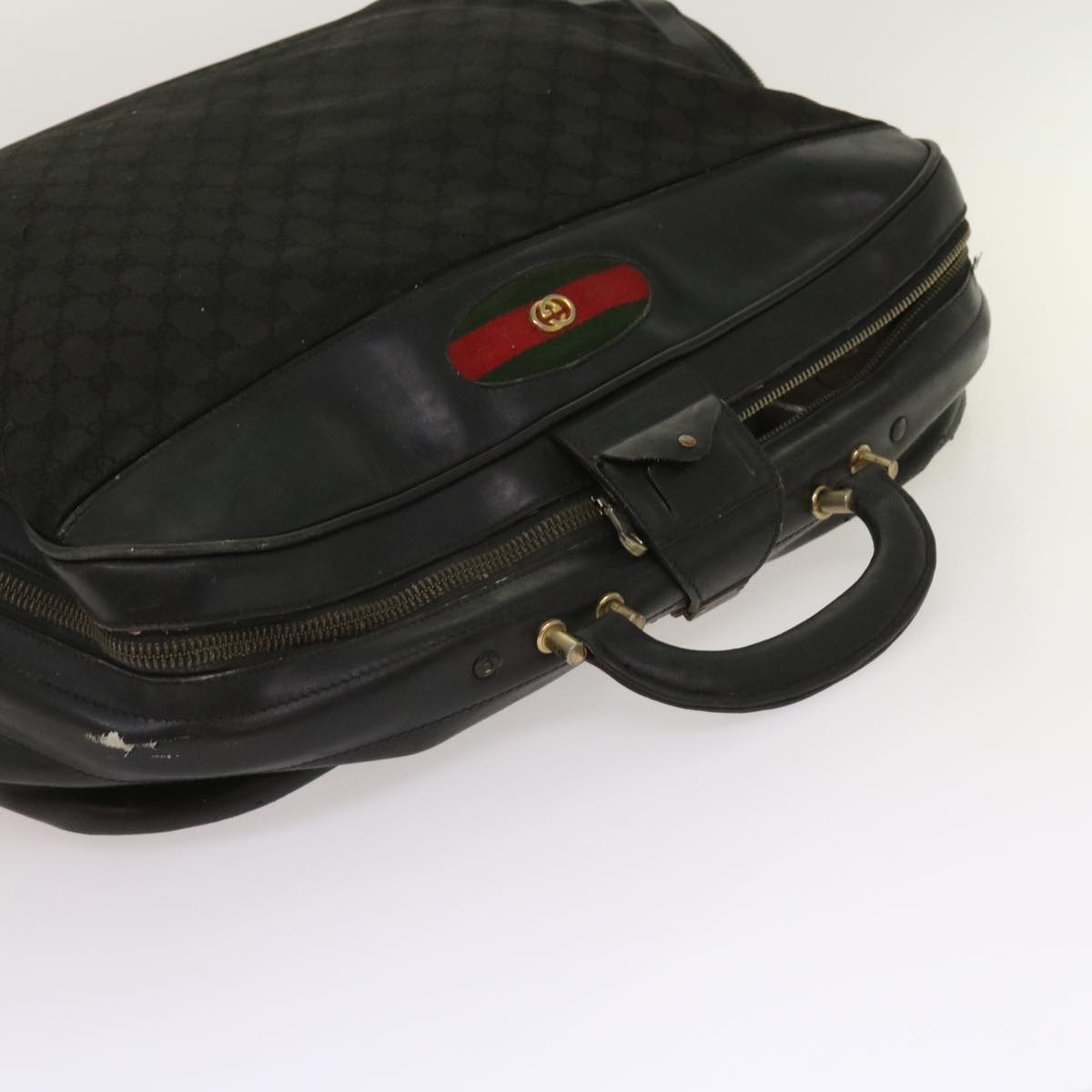 GUCCI GG Canvas Web Sherry Line Boston Bag Black Green Red Auth ar11324
