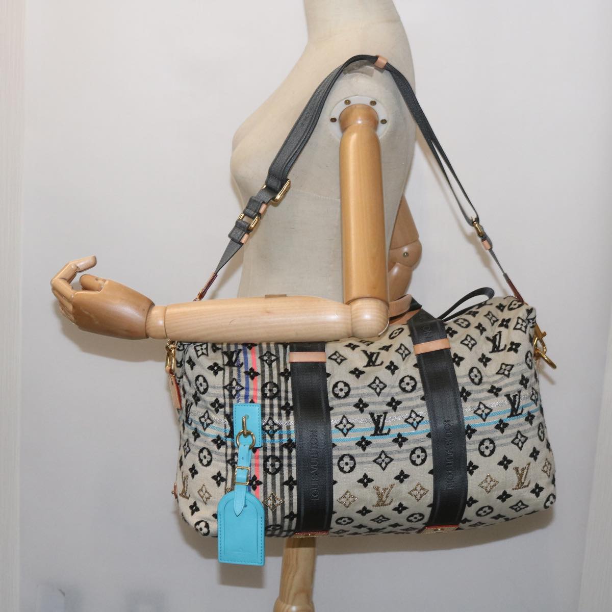 LOUIS VUITTON Monogram Scrunchie Touareg Boston Bag Beige M40360 Auth ar11371SM