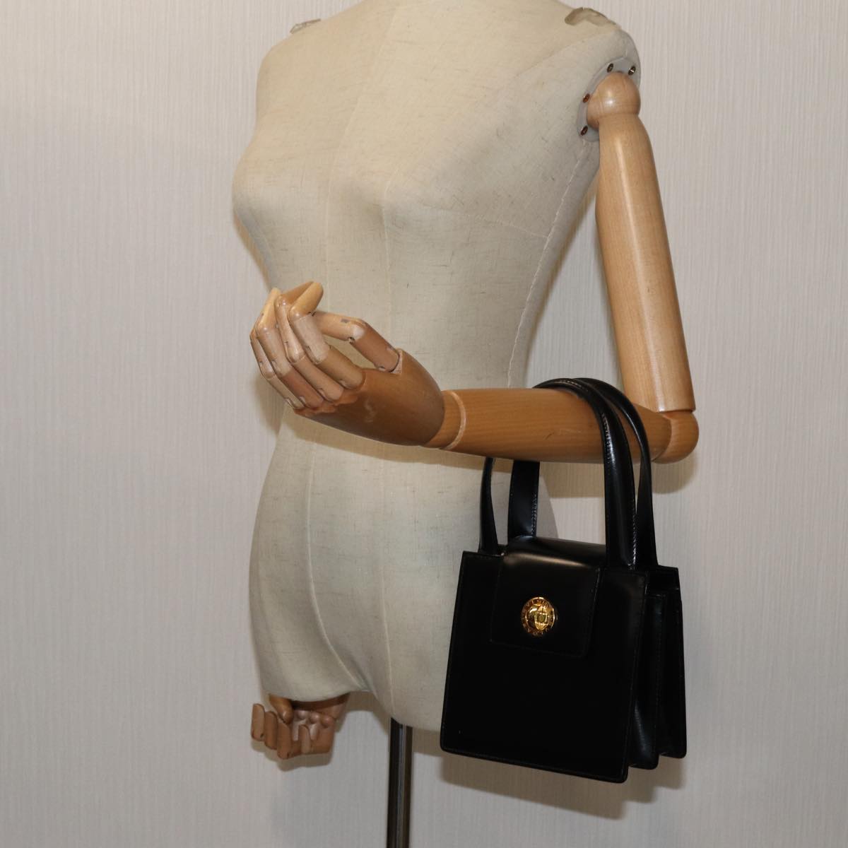 BVLGARI Hand Bag Leather 2way Black Auth ar11750