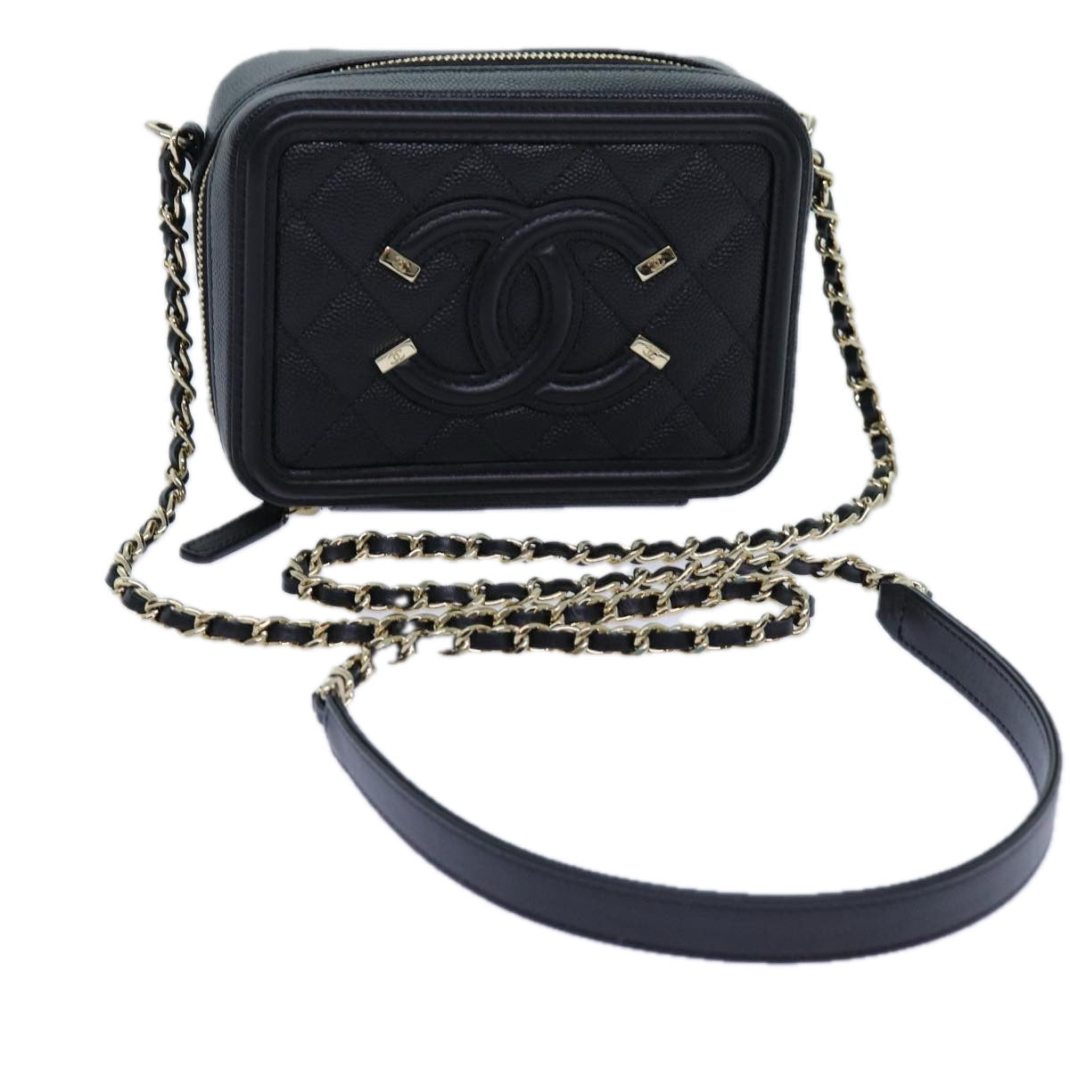 CHANEL Chain CC Figly Mini Shoulder Bag Calf Skin Black A84452 CC Auth ar11762SAV