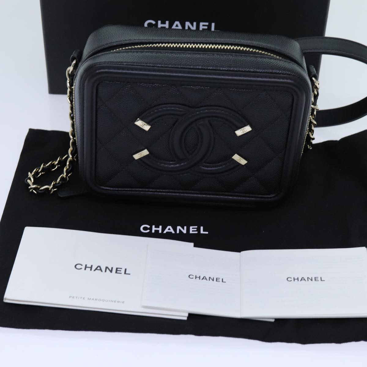 CHANEL Chain CC Figly Mini Shoulder Bag Calf Skin Black A84452 CC Auth ar11762SAV