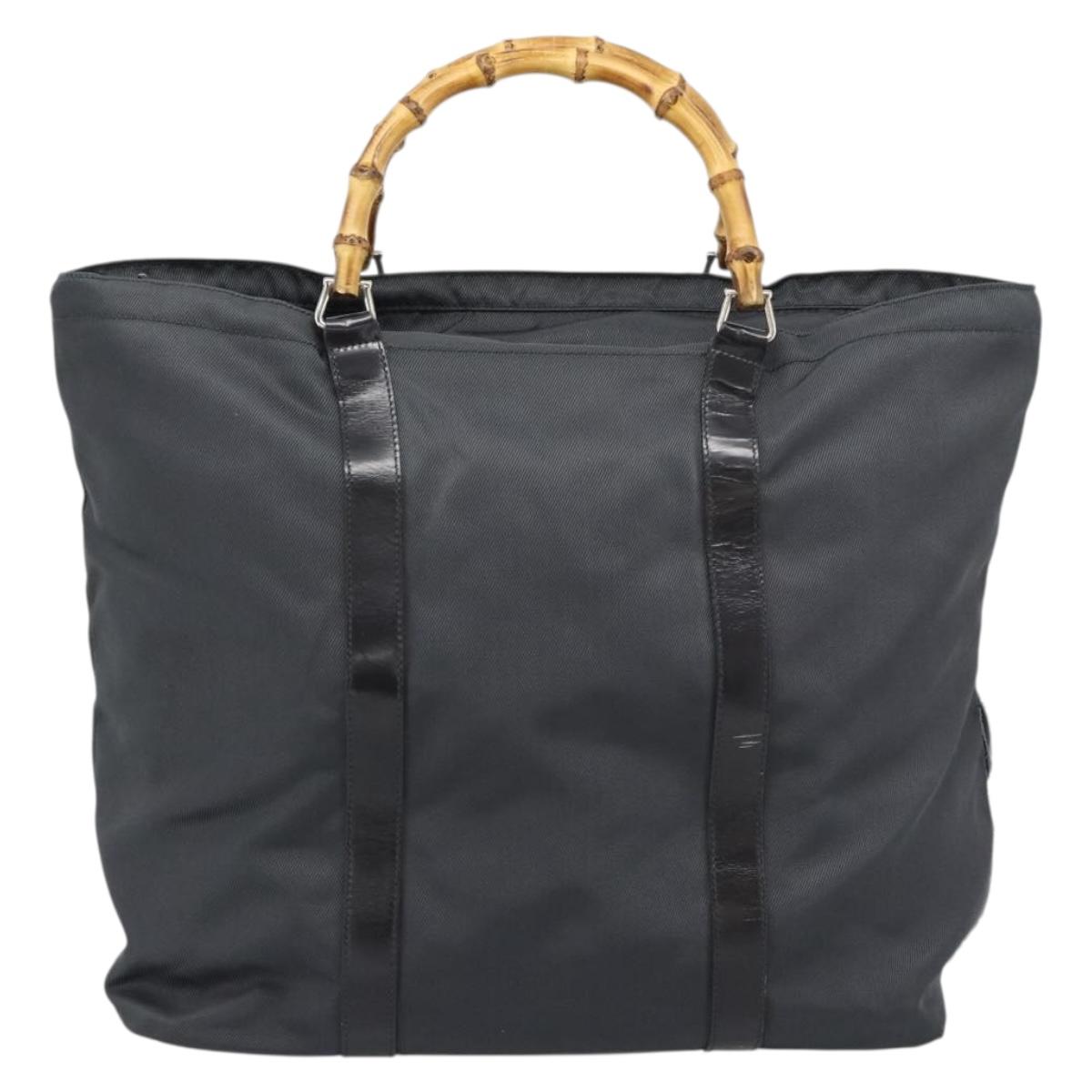 GUCCI Bamboo Hand Bag Nylon Gray 002 2854 0412 5 Auth ar11843