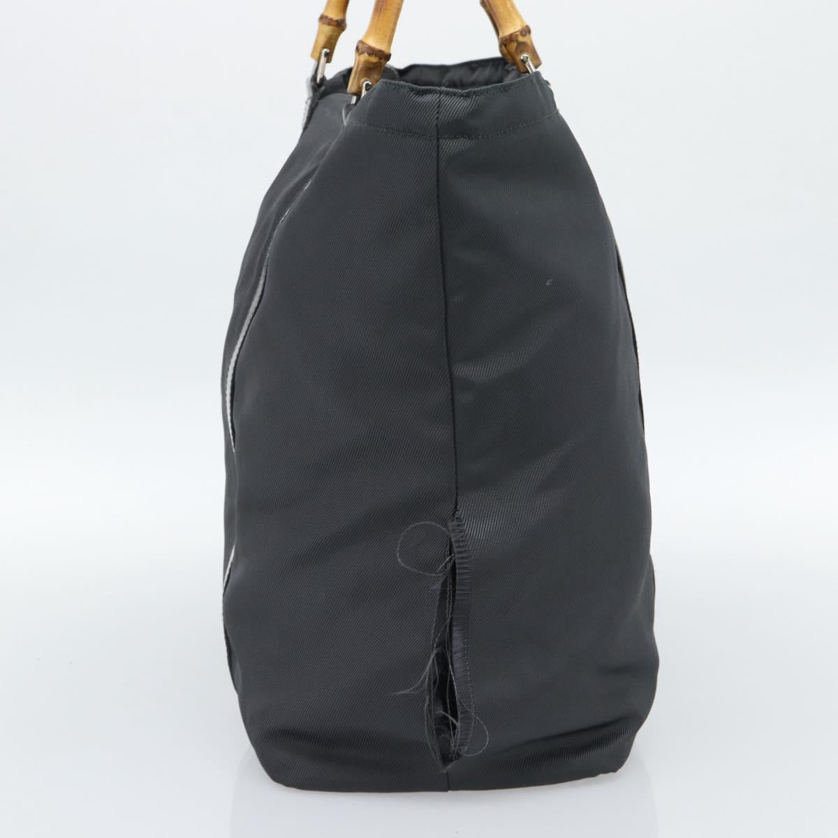 GUCCI Bamboo Hand Bag Nylon Gray 002 2854 0412 5 Auth ar11843