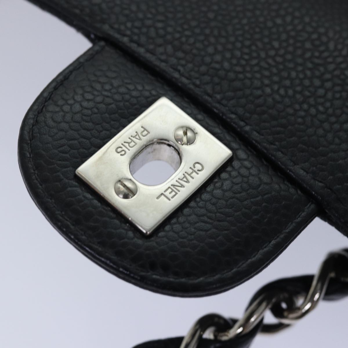 CHANEL Matelasse30 Turn Lock Chain Shoulder Bag Calf Skin Black CC Auth ar11992AV