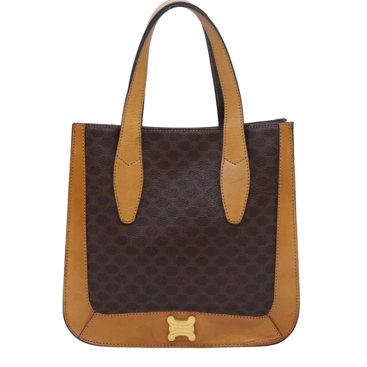 CELINE Macadam Canvas Hand Bag PVC Leather Brown Auth ar12154