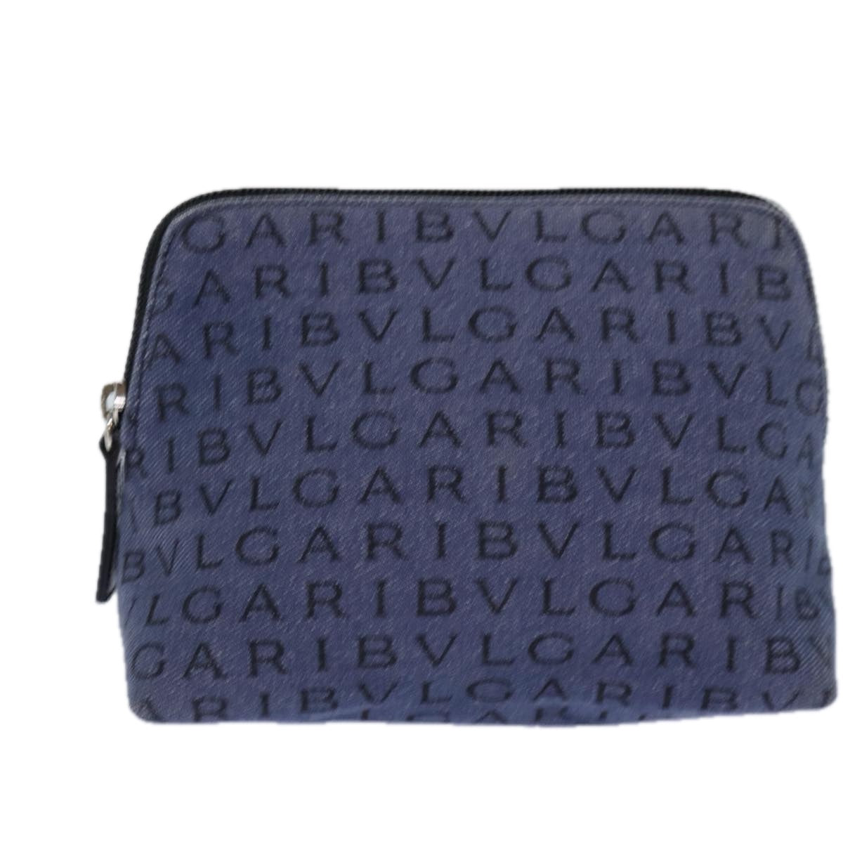 BVLGARI Pouch Canvas Blue Silver Auth ar12334