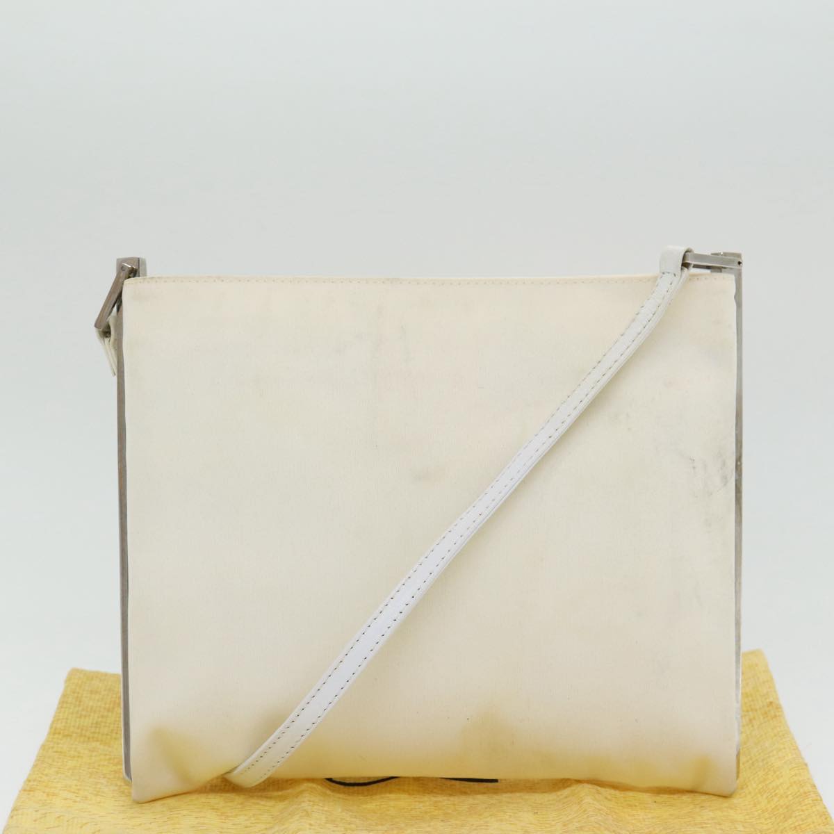 FENDI Shoulder Bag Nylon White Silver Auth ar12395