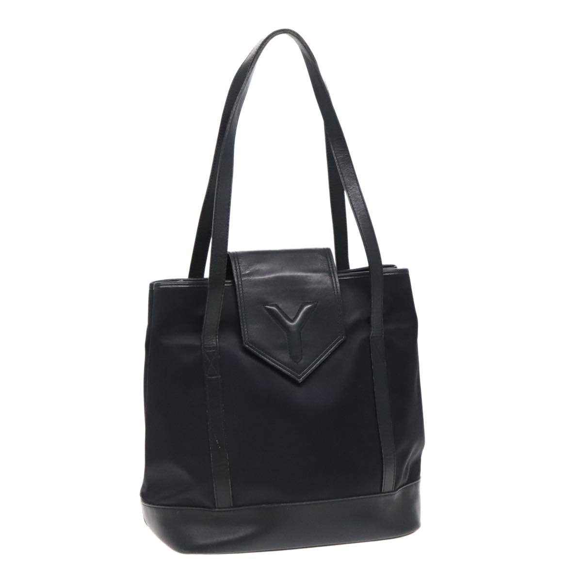 SAINT LAURENT Tote Bag Nylon Leather Black Gold Auth ar12681