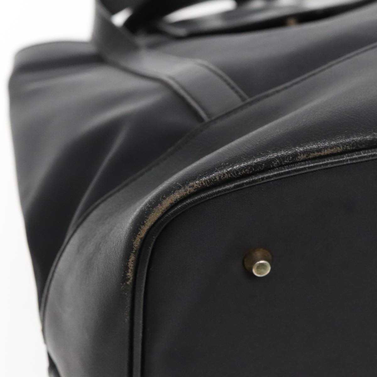 SAINT LAURENT Tote Bag Nylon Leather Black Gold Auth ar12681