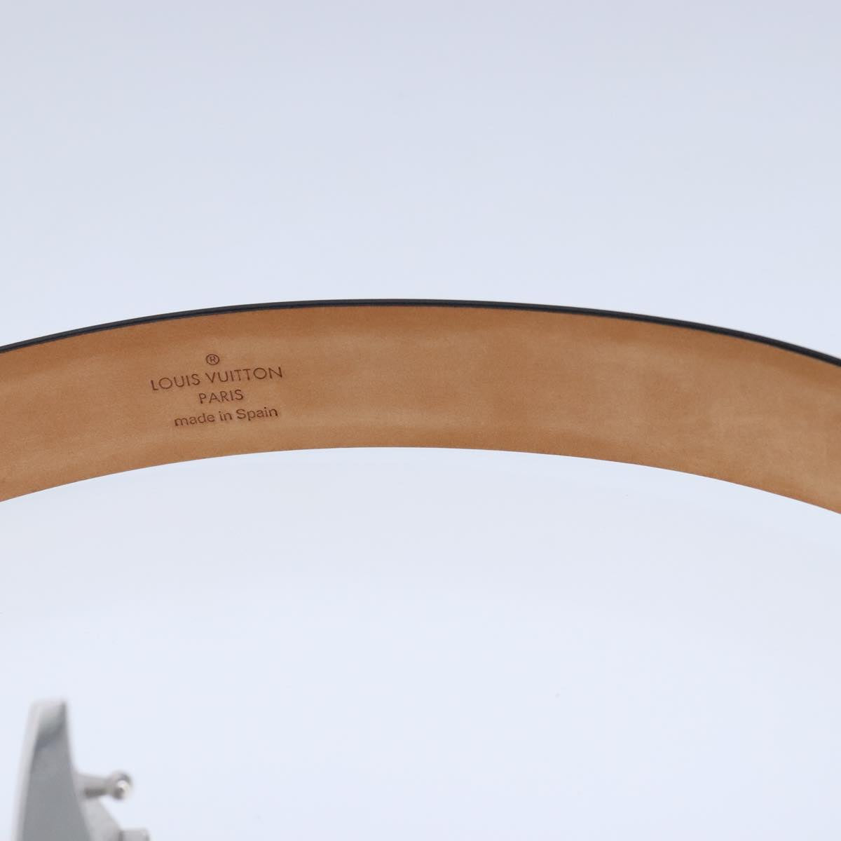 LOUIS VUITTON Ceinture Carre Belt Leather 41.7"""""""" Black Silver LV Auth ar12999