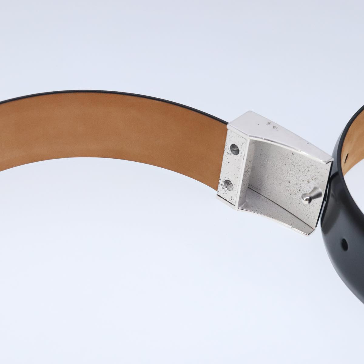 LOUIS VUITTON Ceinture Carre Belt Leather 41.7"""""""" Black Silver LV Auth ar12999