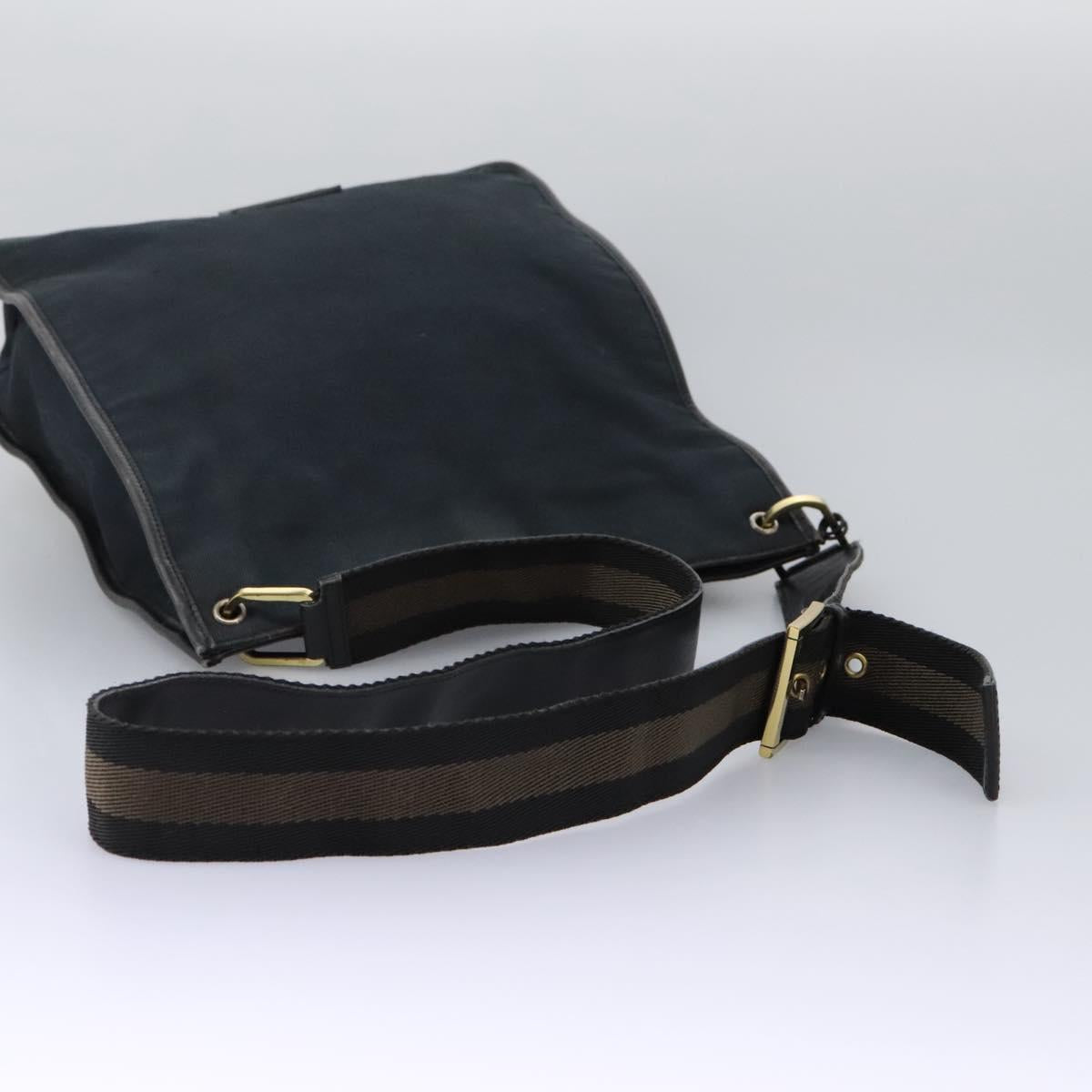 GUCCI Sherry Line Shoulder Bag Canvas Black Brown Auth ar13040