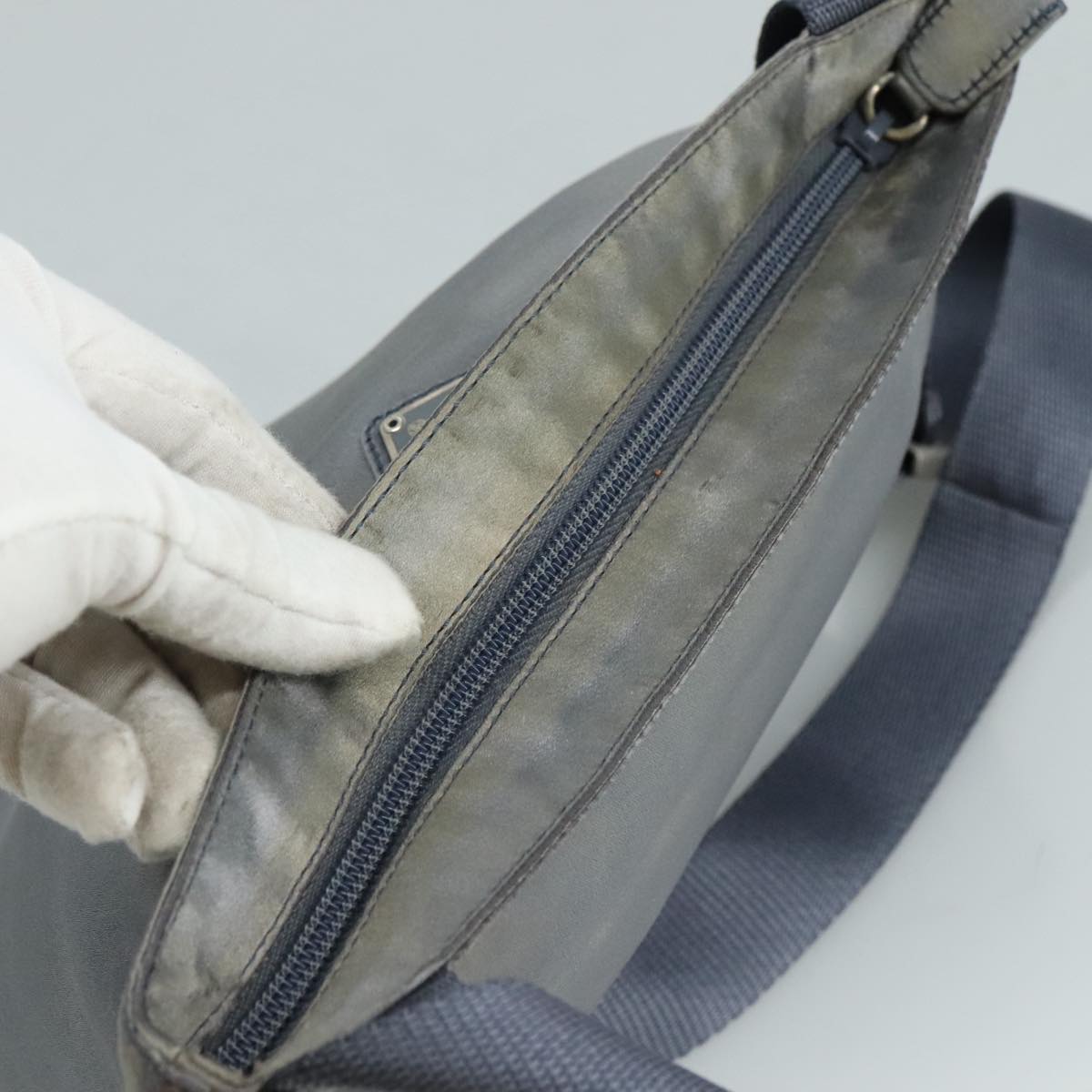 PRADA Shoulder Bag Satin Blue Auth ar13121