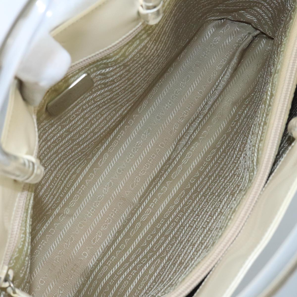 PRADA Hand Bag Patent leather Beige Auth ar13198
