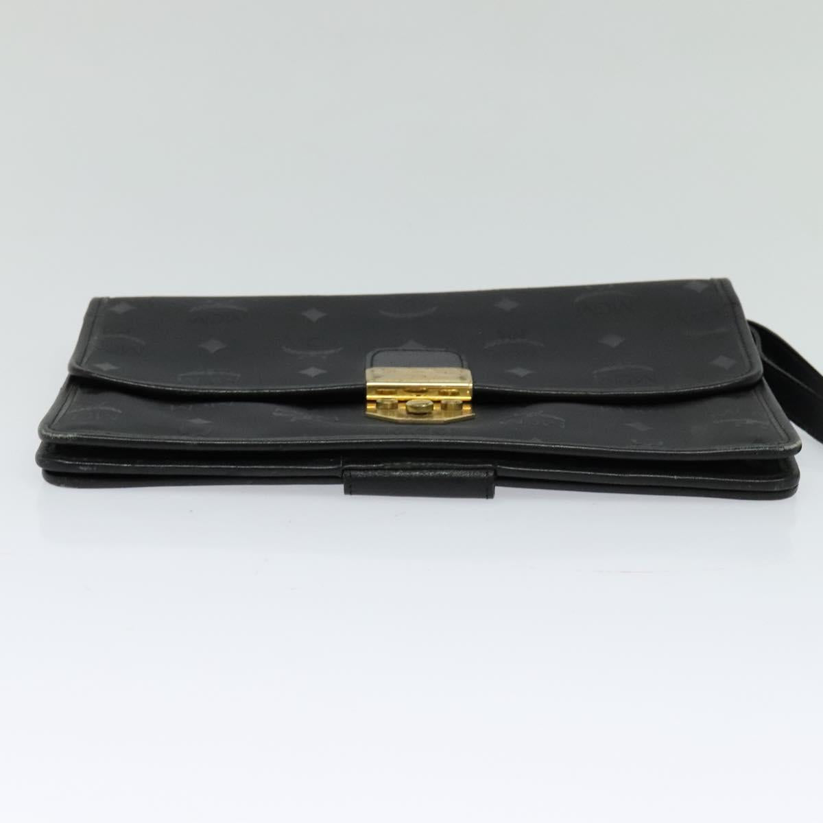 MCM Vicetos Logogram Clutch Bag PVC Black Gold Auth ar13233