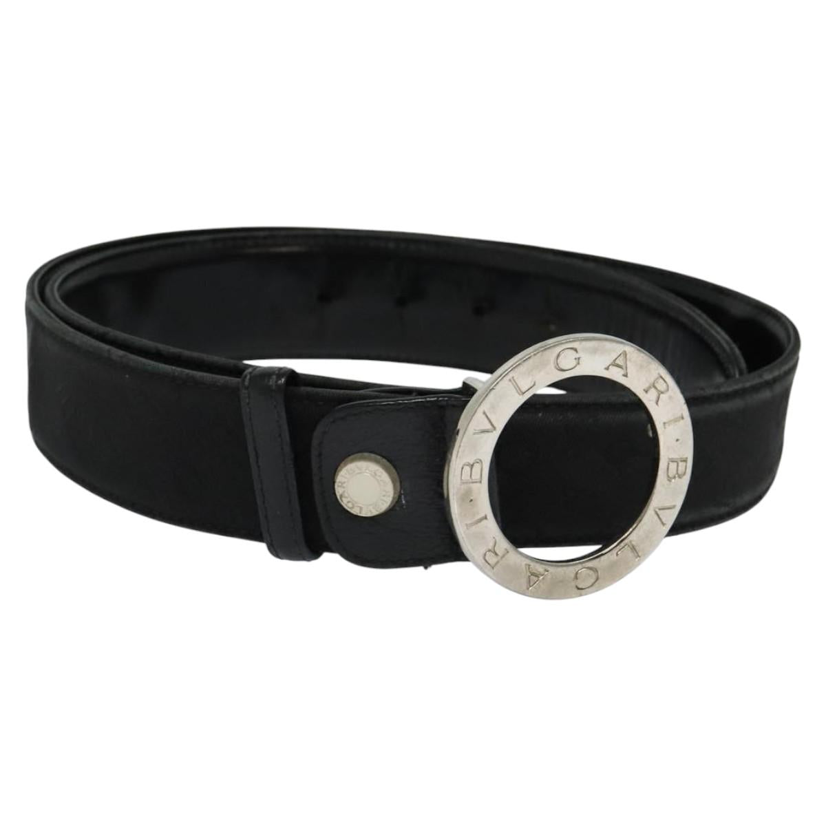 BVLGARI Belt Canvas Leather 33.5""-35.4"" Black Auth ar13234