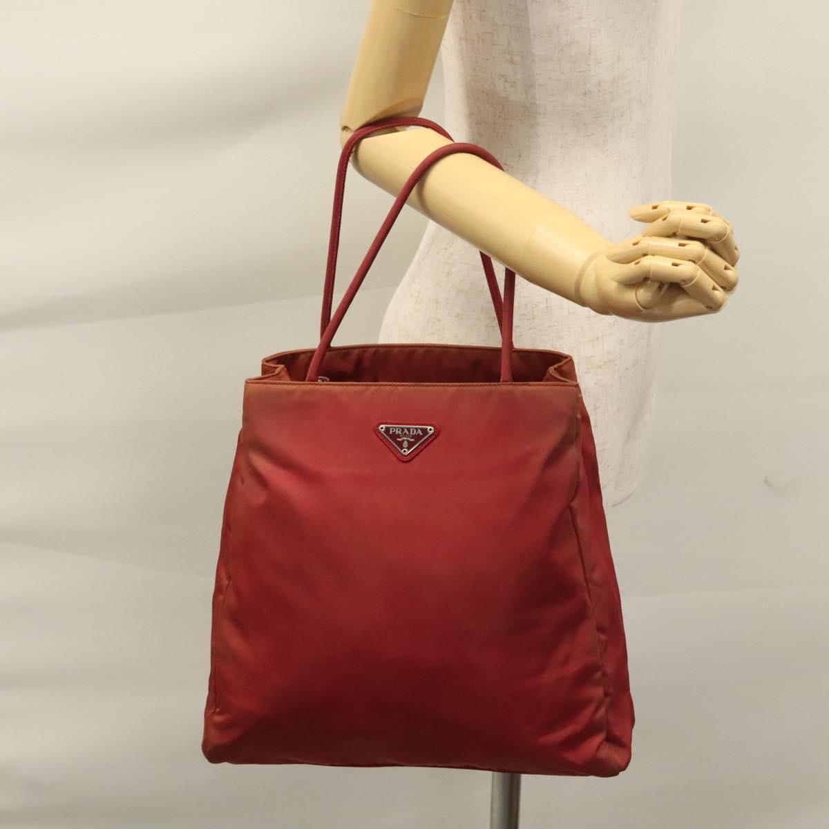 PRADA Hand Bag Nylon Red Silver Auth ar13253