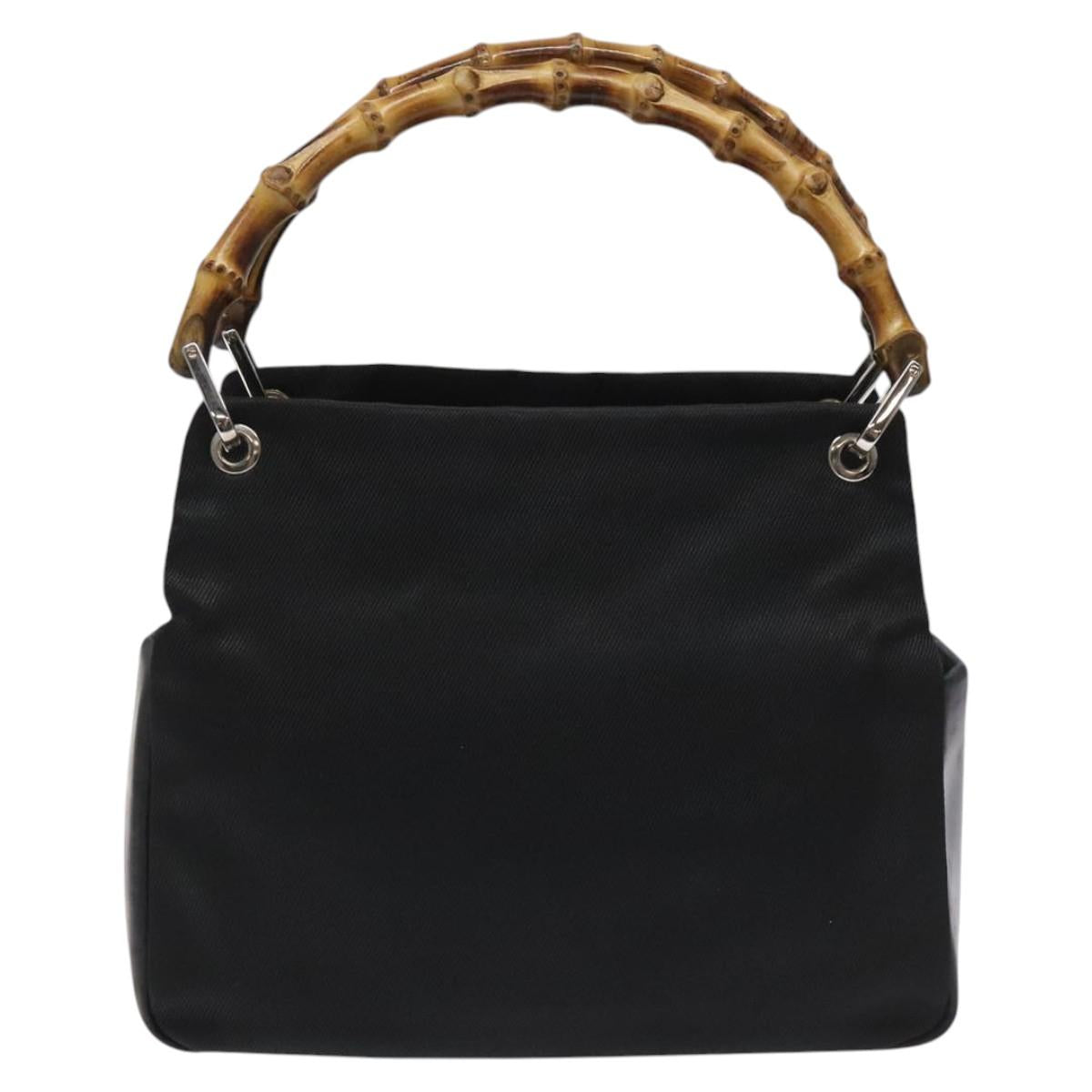 GUCCI Bamboo Hand Bag Nylon Black Silver 000 2865 0575 Auth ar13254