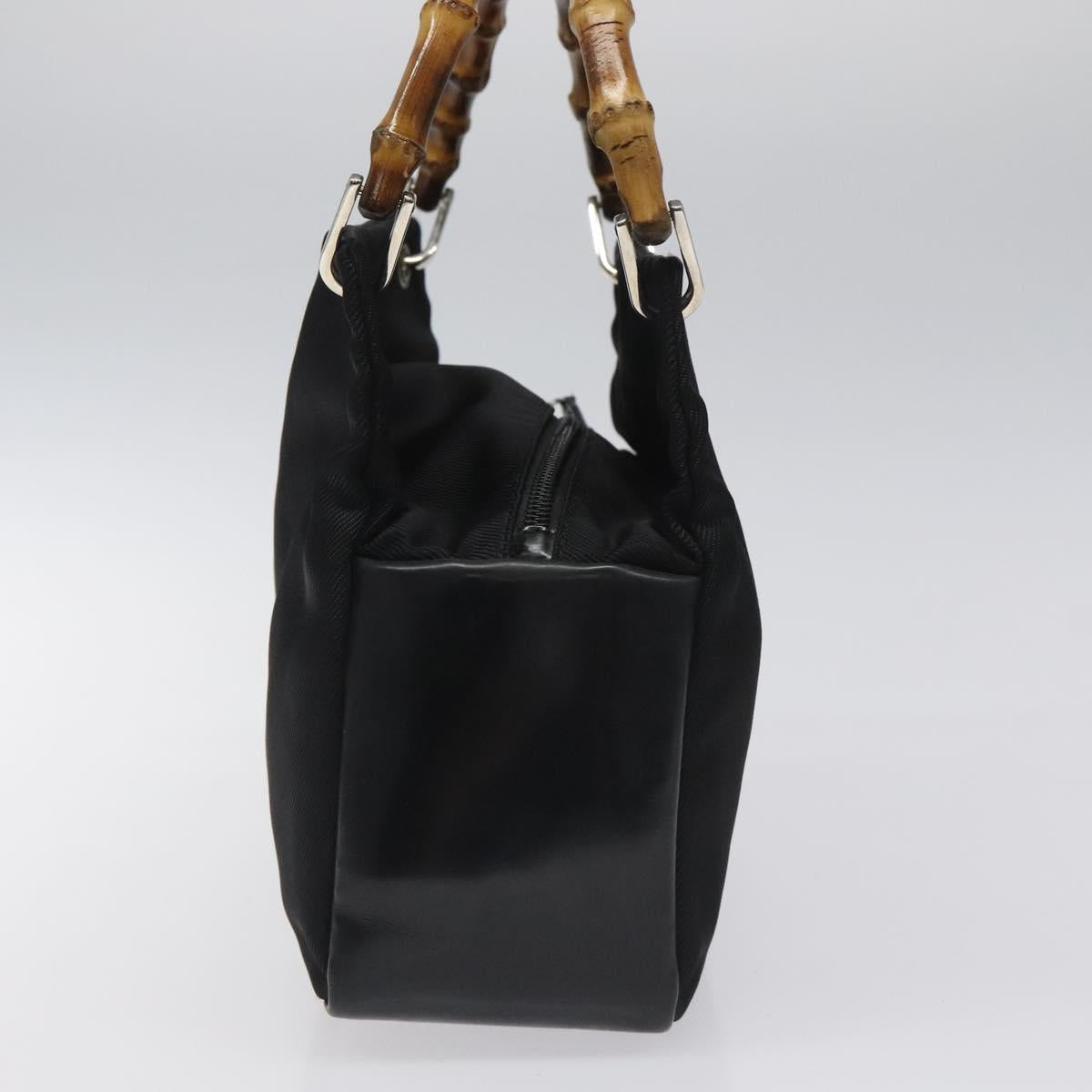 GUCCI Bamboo Hand Bag Nylon Black Silver 000 2865 0575 Auth ar13254