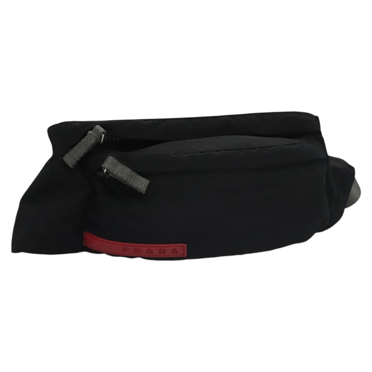 PRADA Sports Waist Bag Nylon Black Gray Silver Auth ar13262