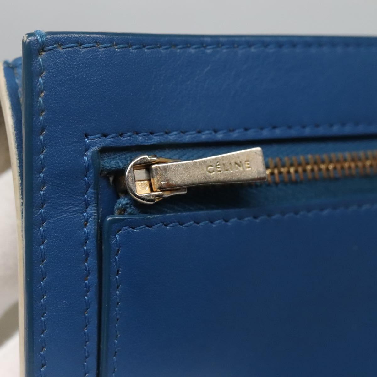 CELINE Large Strap Wallet Leather White Auth ar13263