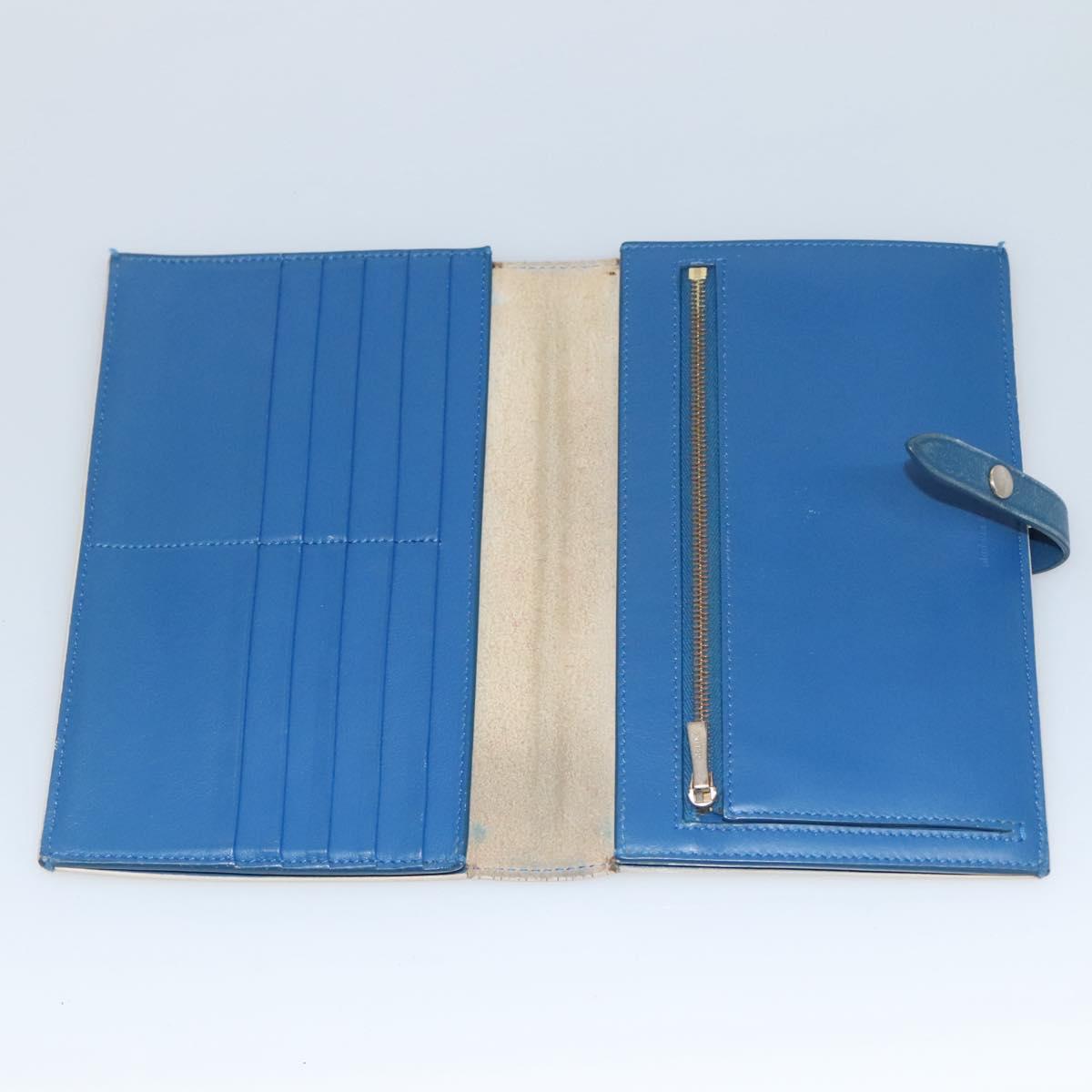 CELINE Large Strap Wallet Leather White Auth ar13263