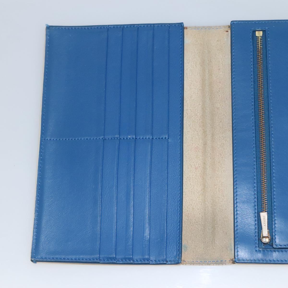 CELINE Large Strap Wallet Leather White Auth ar13263