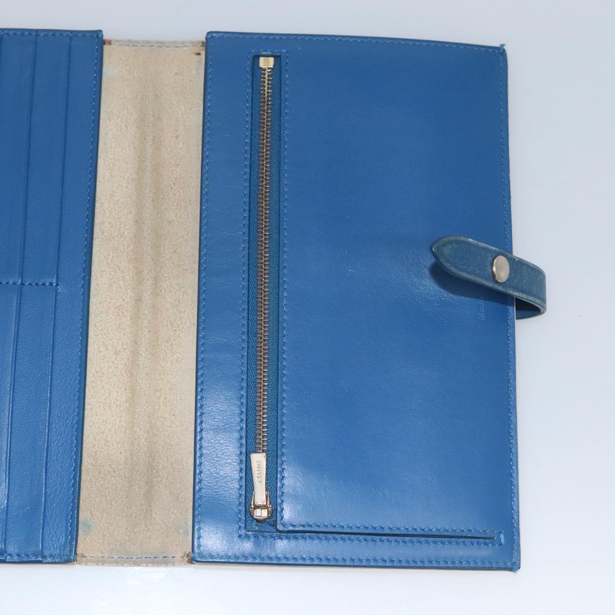 CELINE Large Strap Wallet Leather White Auth ar13263