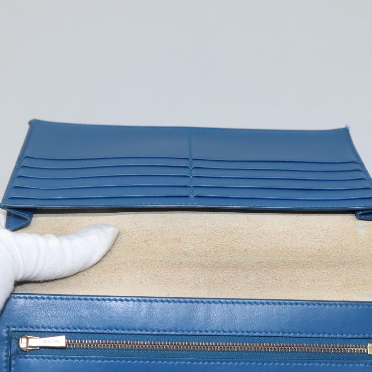 CELINE Large Strap Wallet Leather White Auth ar13263