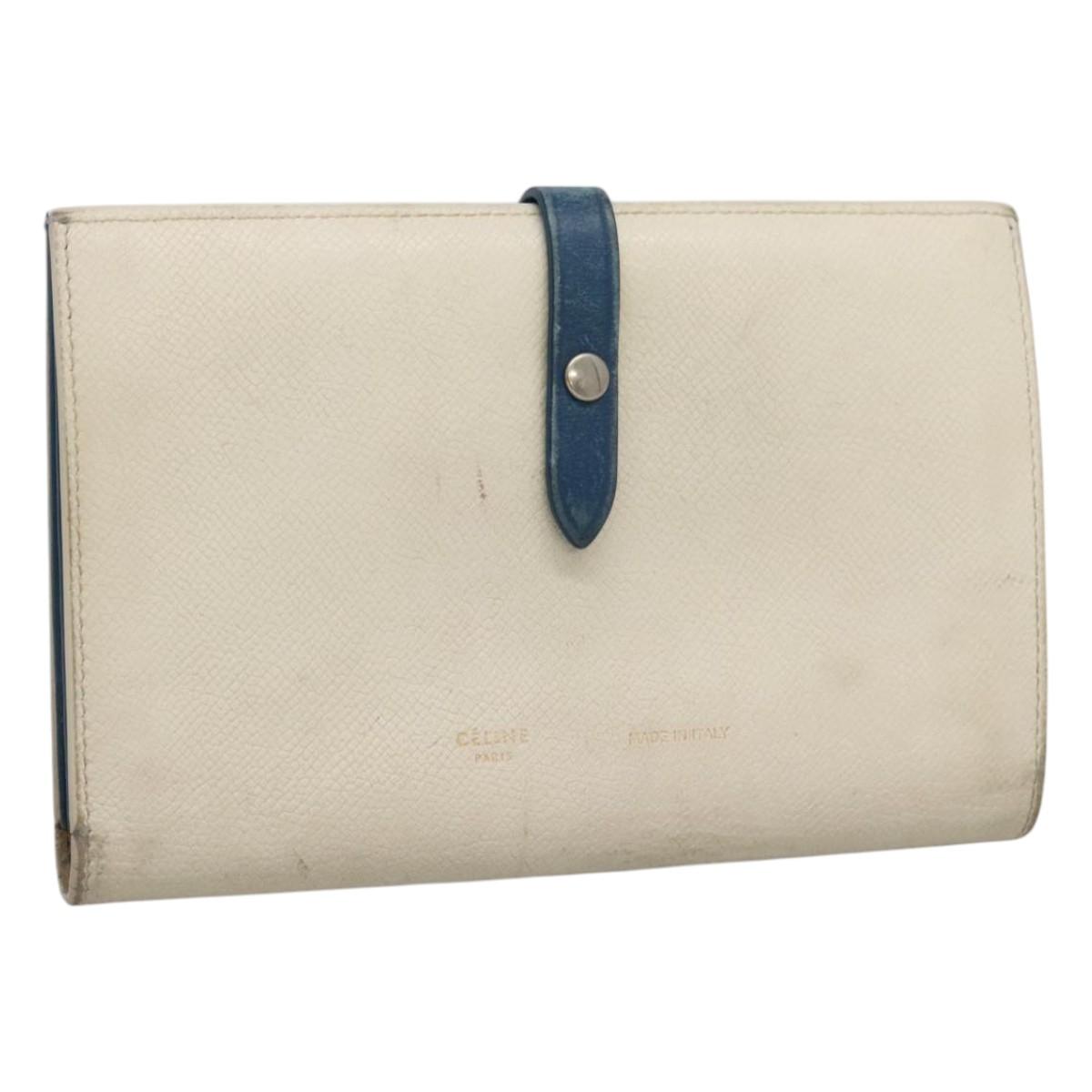 CELINE Large Strap Wallet Leather White Auth ar13263