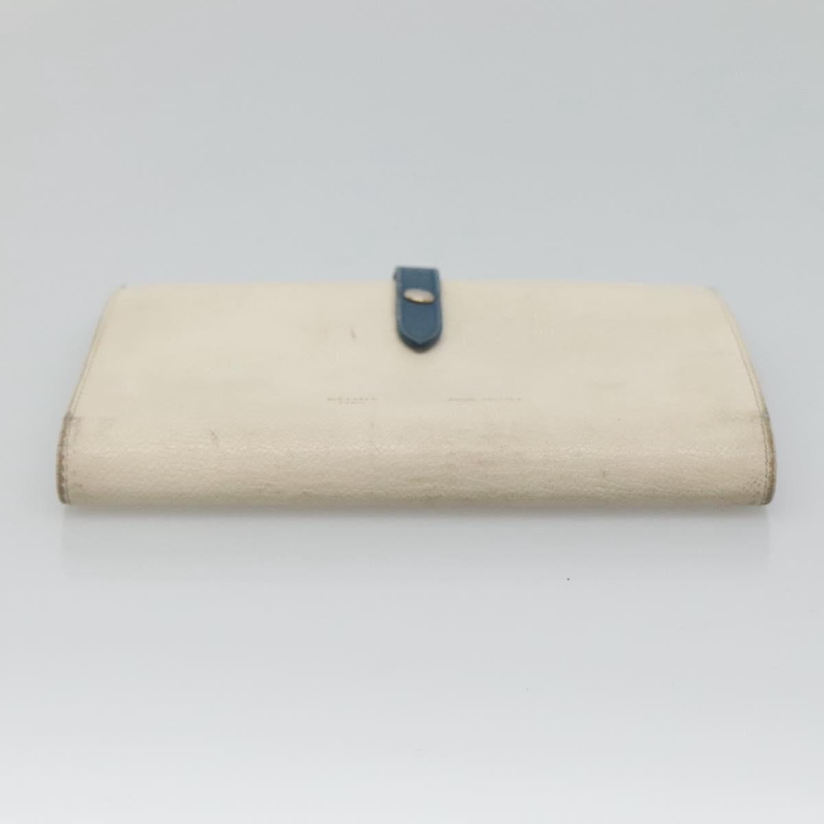 CELINE Large Strap Wallet Leather White Auth ar13263