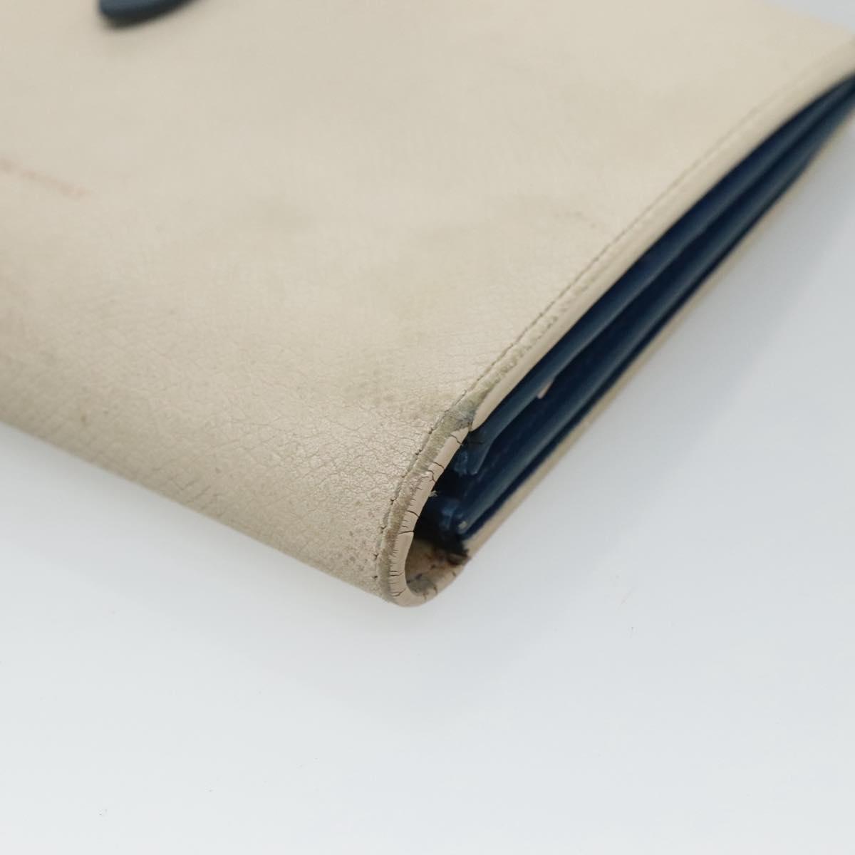 CELINE Large Strap Wallet Leather White Auth ar13263