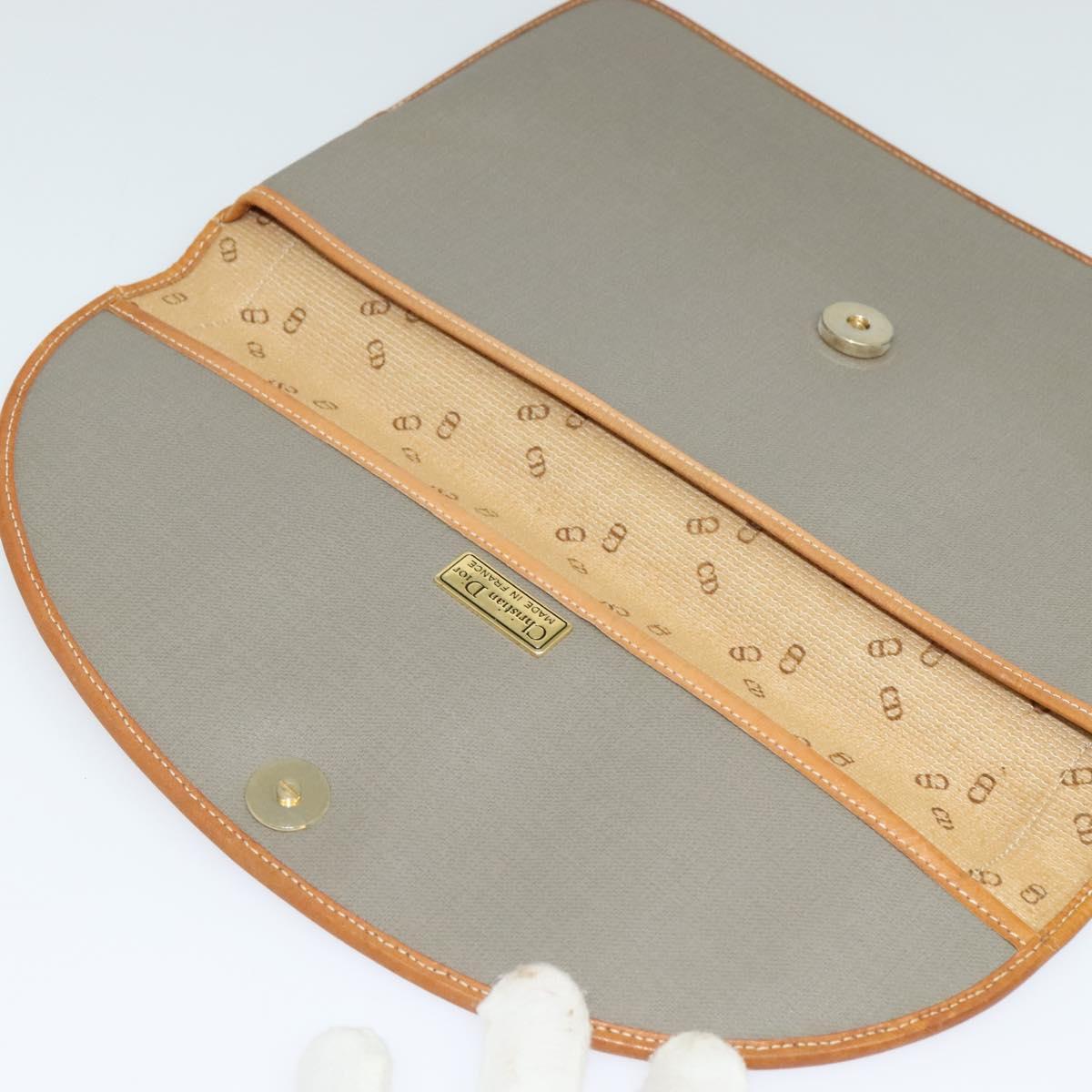 Christian Dior Trotter Canvas Clutch Bag Coated Canvas Brown gold Auth ar13268