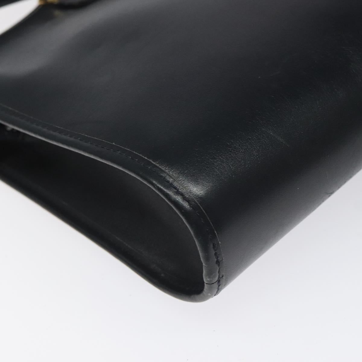 Christian Dior Chain Shoulder Bag Leather Navy Gold Auth ar13274