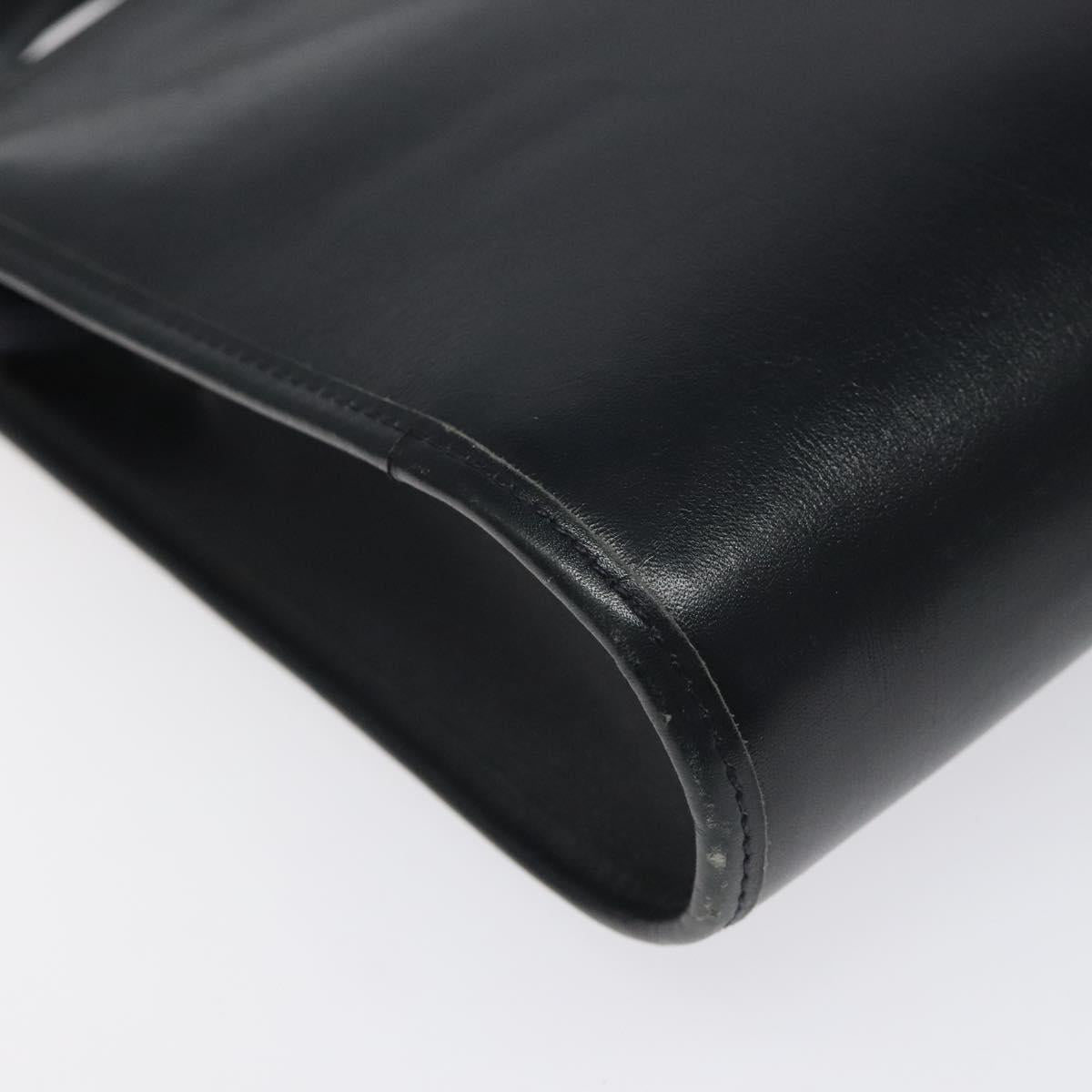 Christian Dior Chain Shoulder Bag Leather Navy Gold Auth ar13274