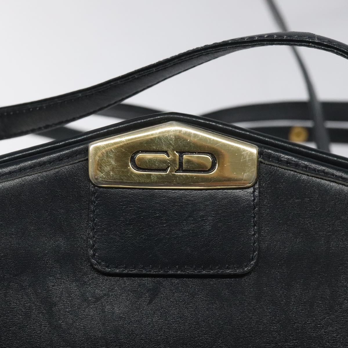 Christian Dior Chain Shoulder Bag Leather Navy Gold Auth ar13274