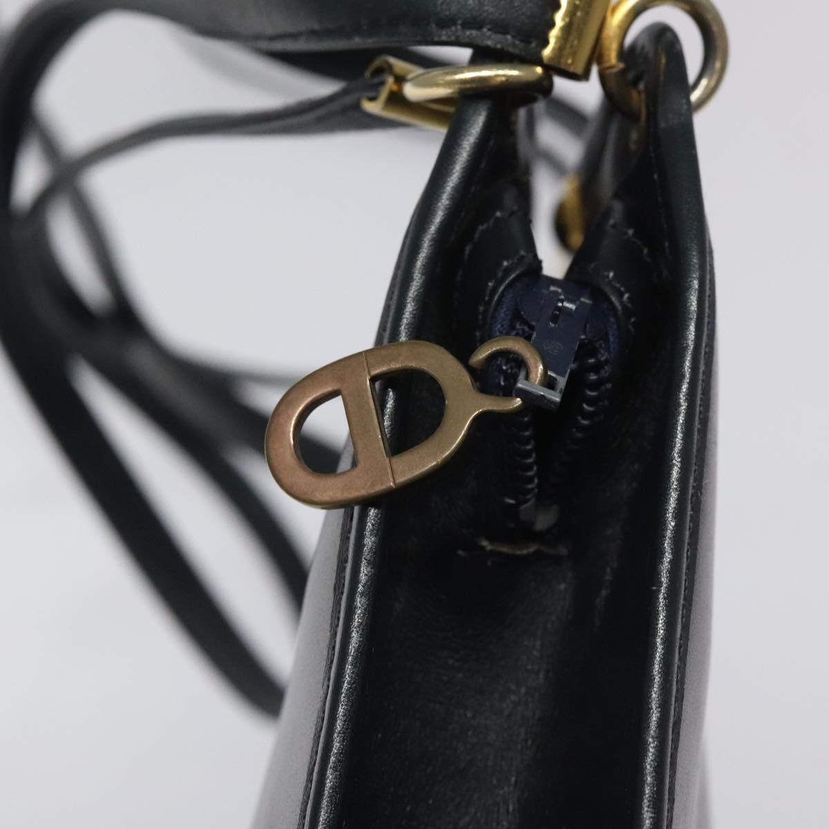 Christian Dior Chain Shoulder Bag Leather Navy Gold Auth ar13274
