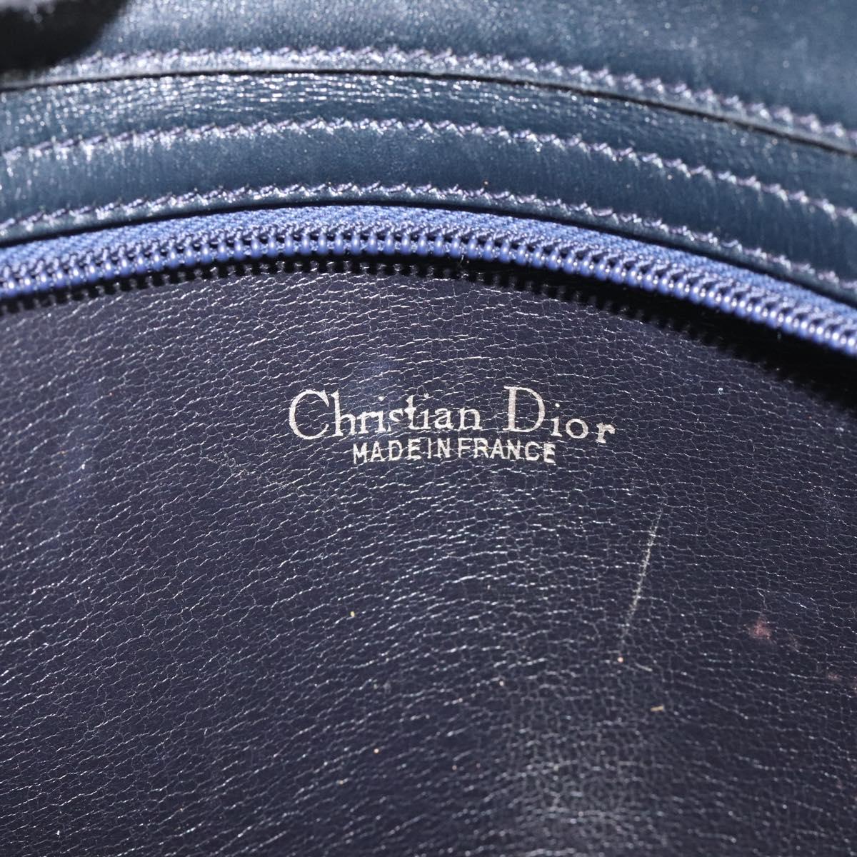 Christian Dior Chain Shoulder Bag Leather Navy Gold Auth ar13274
