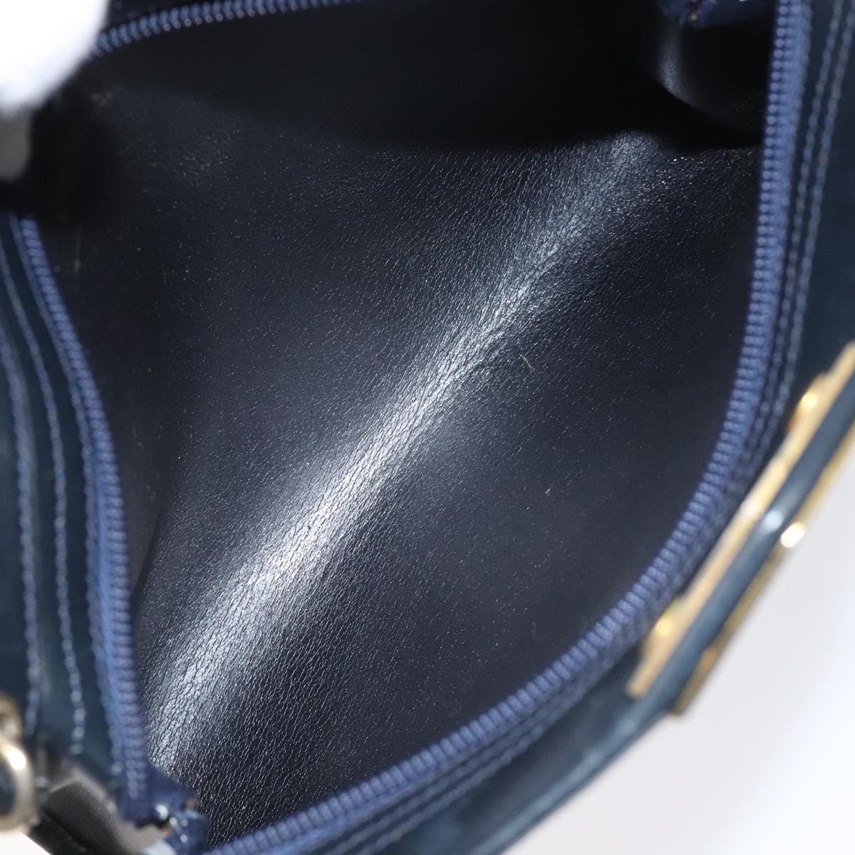 Christian Dior Chain Shoulder Bag Leather Navy Gold Auth ar13274