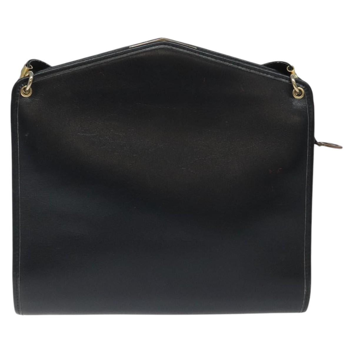 Christian Dior Chain Shoulder Bag Leather Navy Gold Auth ar13274