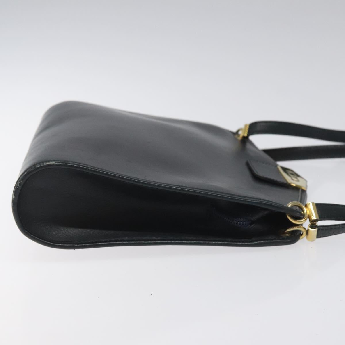 Christian Dior Chain Shoulder Bag Leather Navy Gold Auth ar13274