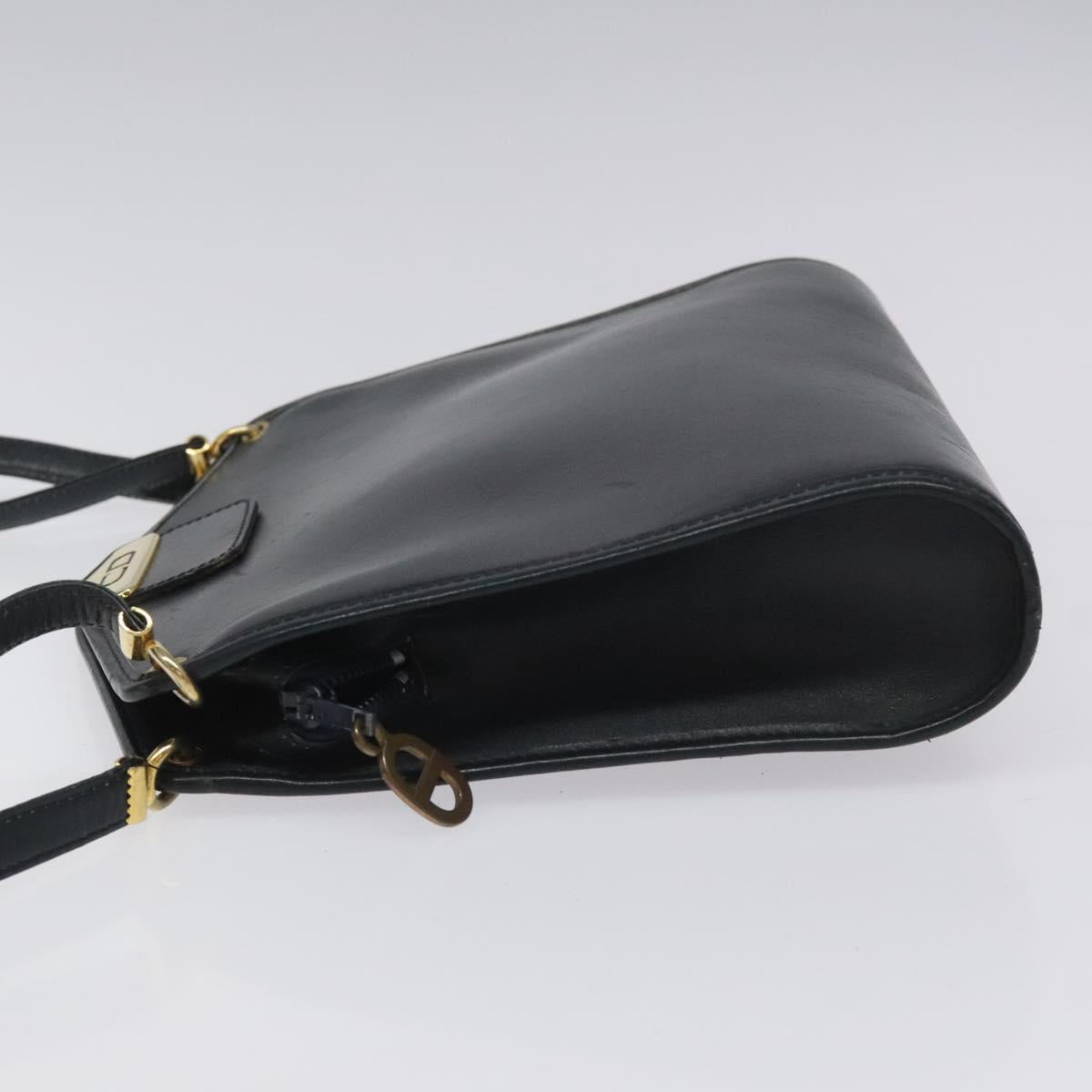 Christian Dior Chain Shoulder Bag Leather Navy Gold Auth ar13274