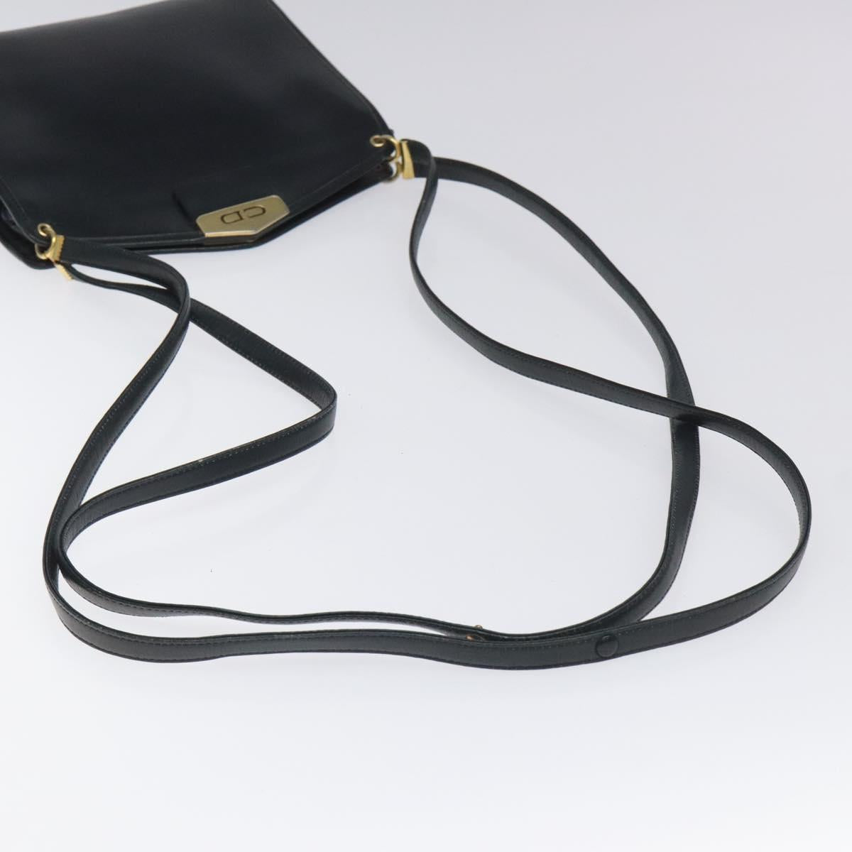 Christian Dior Chain Shoulder Bag Leather Navy Gold Auth ar13274