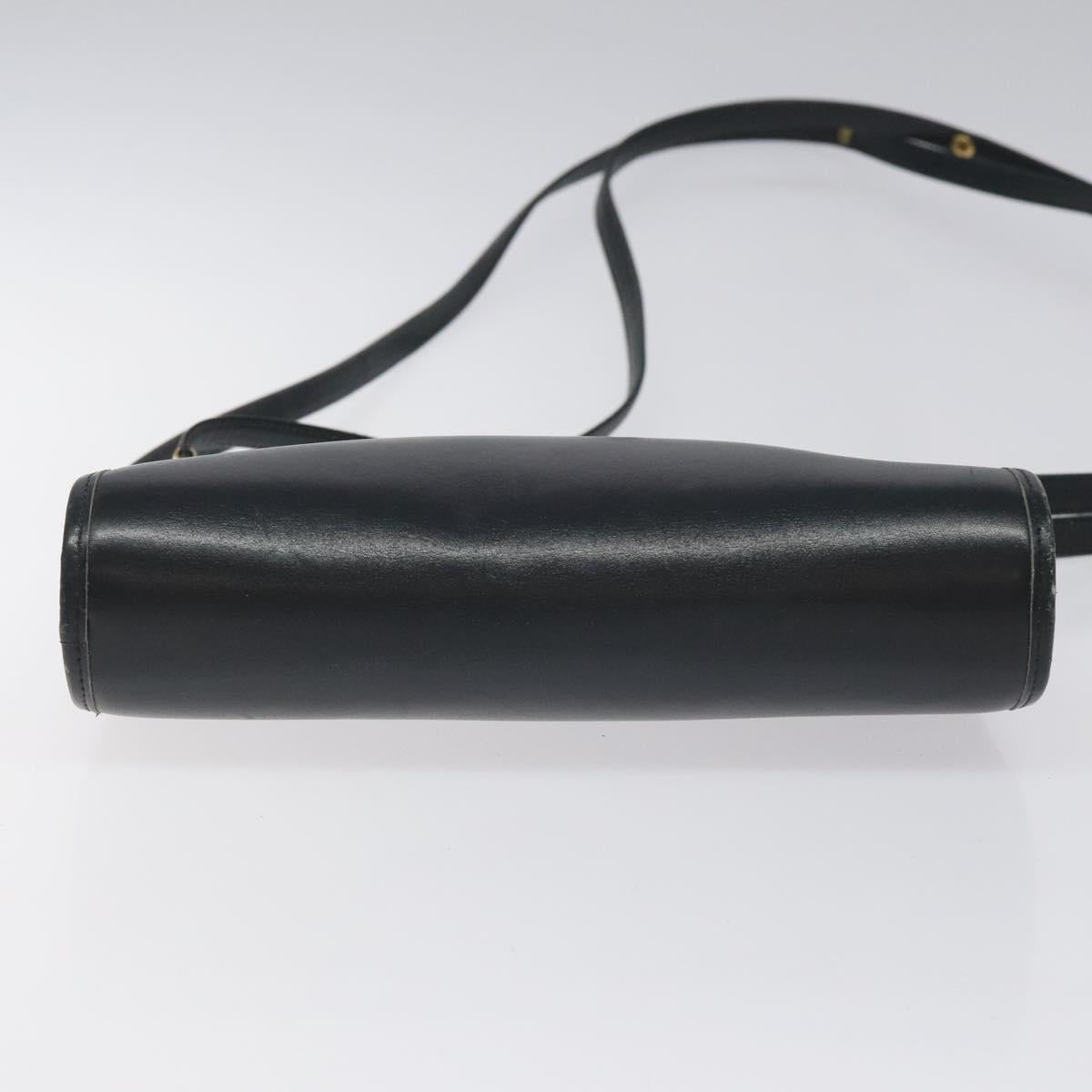 Christian Dior Chain Shoulder Bag Leather Navy Gold Auth ar13274