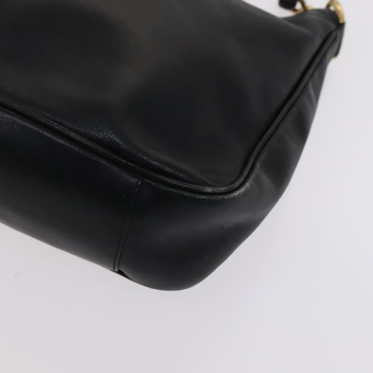 GUCCI Bamboo Hand Bag Leather 2way Black Gold Auth ar13291