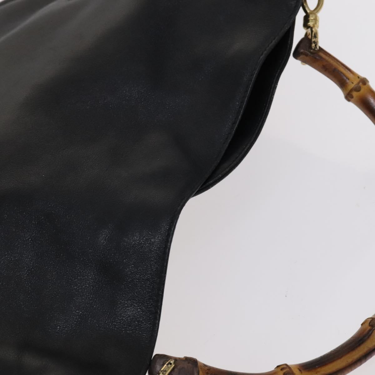 GUCCI Bamboo Hand Bag Leather 2way Black Gold Auth ar13291